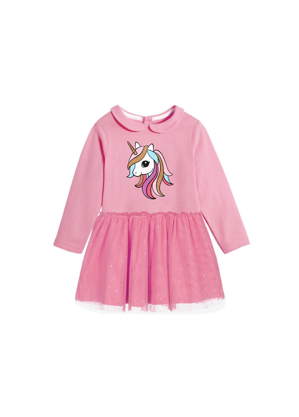 Розовое платье для девочки с длинным рукавом и изображением единорога розовое party Berni kids (251086613)