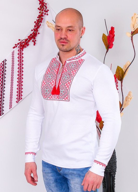 Вышиванка мужская с длинным рукавом Носи своє орнамент белая праздничная интерлок