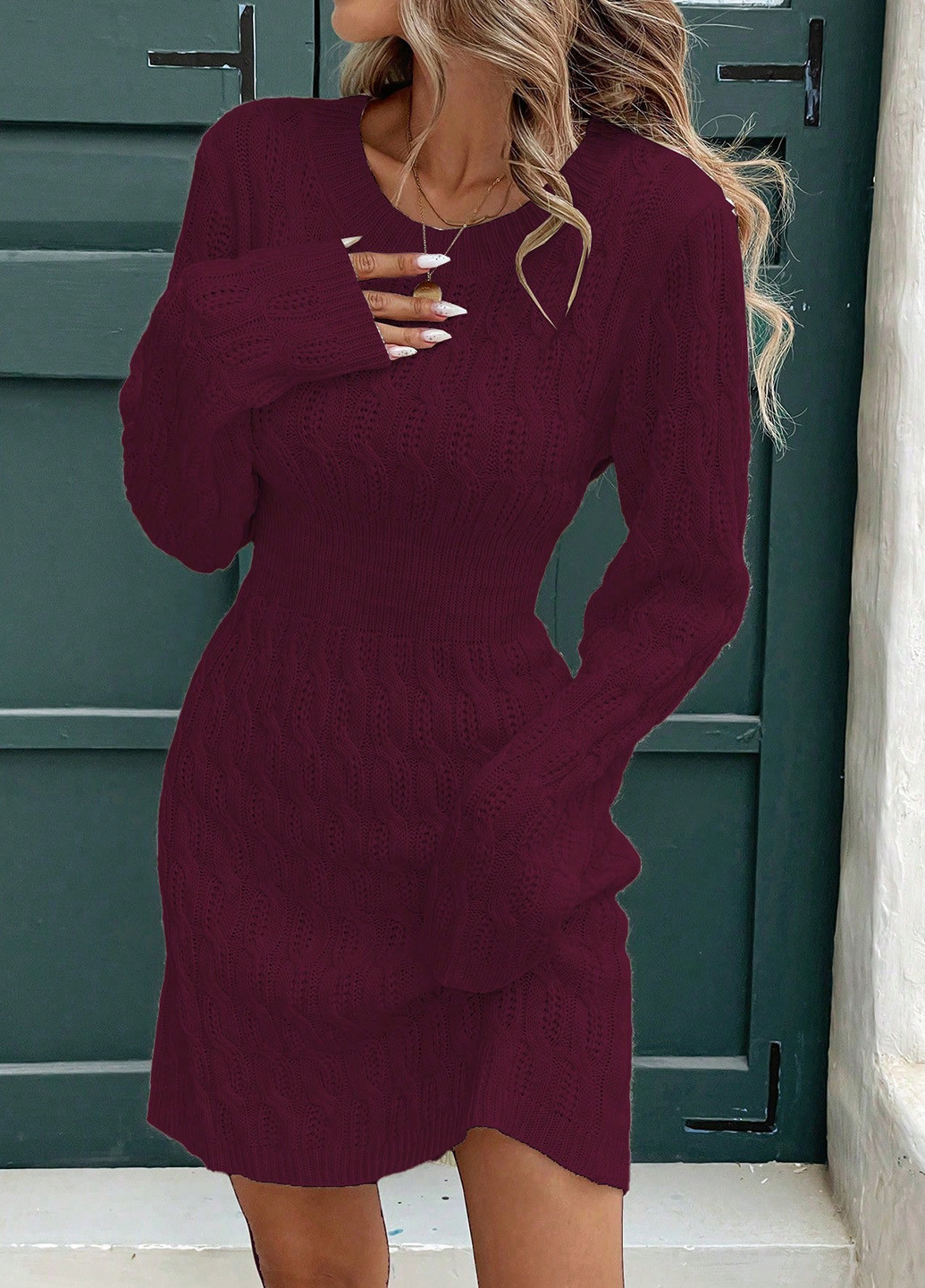 Бордова кежуал сукня сукня светр SHEIN однотонна