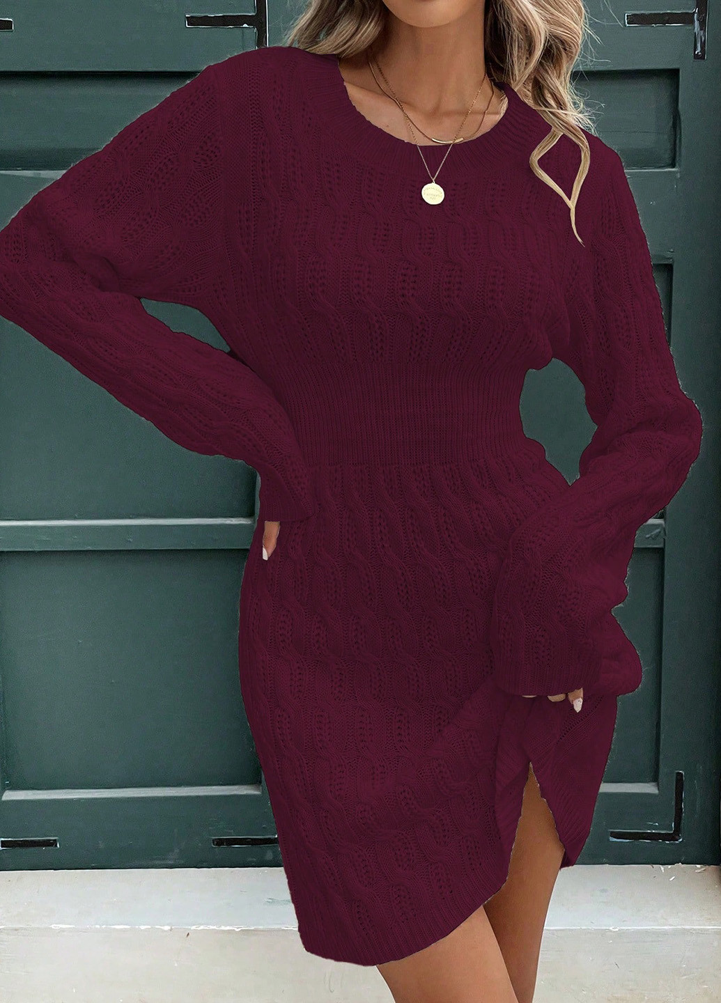 Бордова кежуал сукня сукня светр SHEIN однотонна