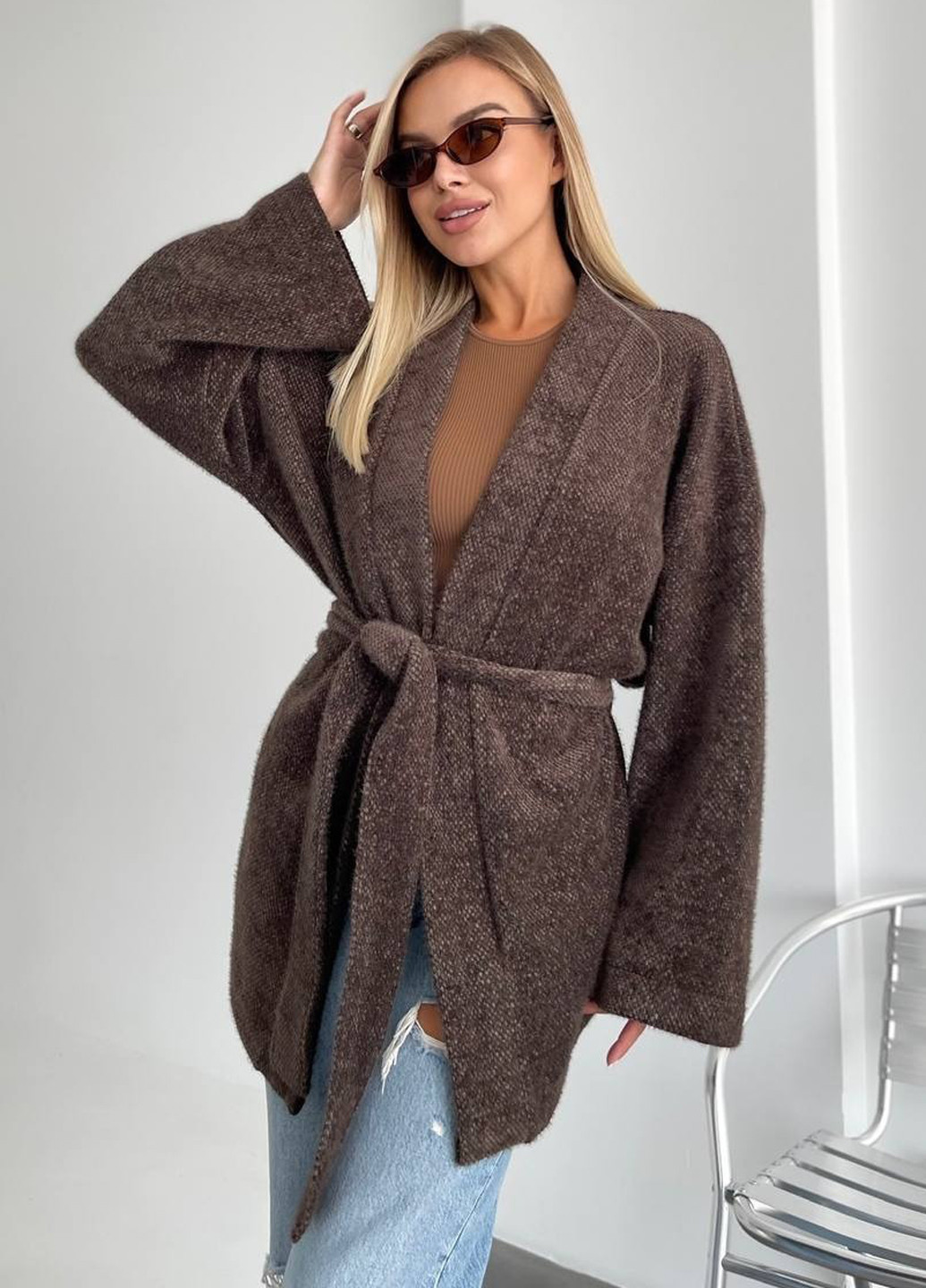 Коричневый демисезонный кардиган No Brand