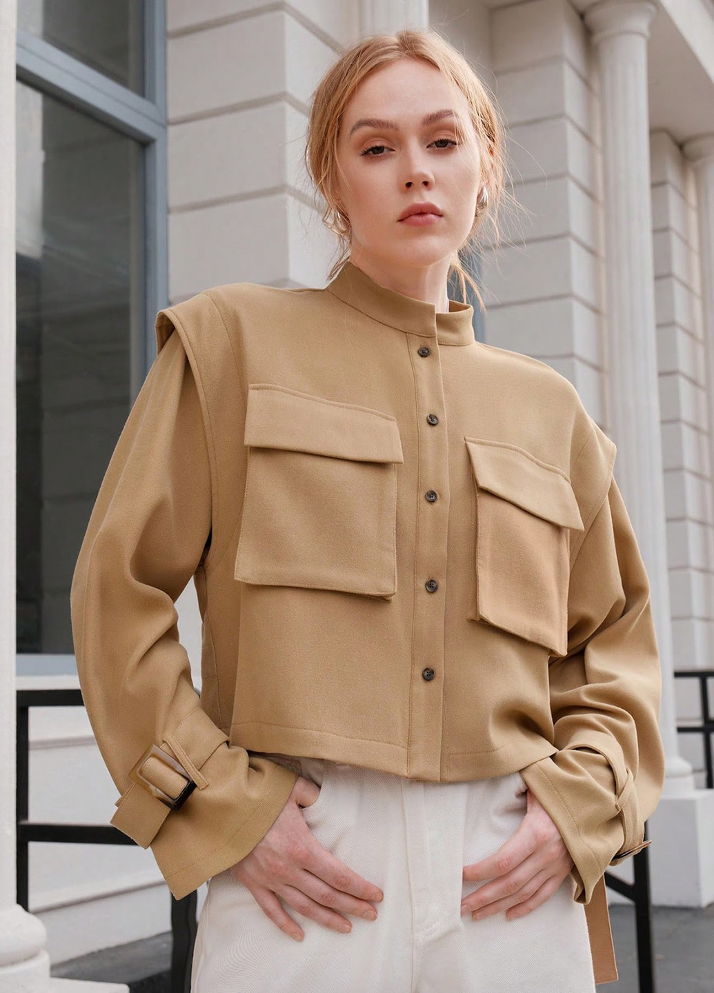 Песочная демисезонная куртка куртка-пиджак SHEIN