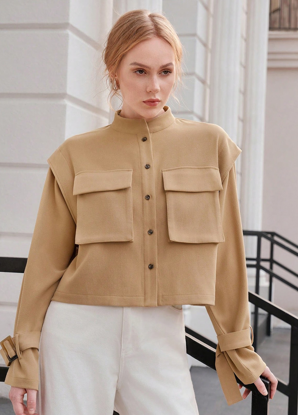 Песочная демисезонная куртка куртка-пиджак SHEIN