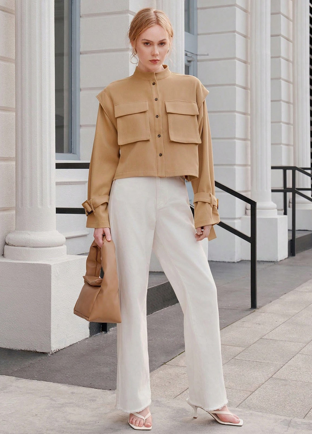 Песочная демисезонная куртка куртка-пиджак SHEIN