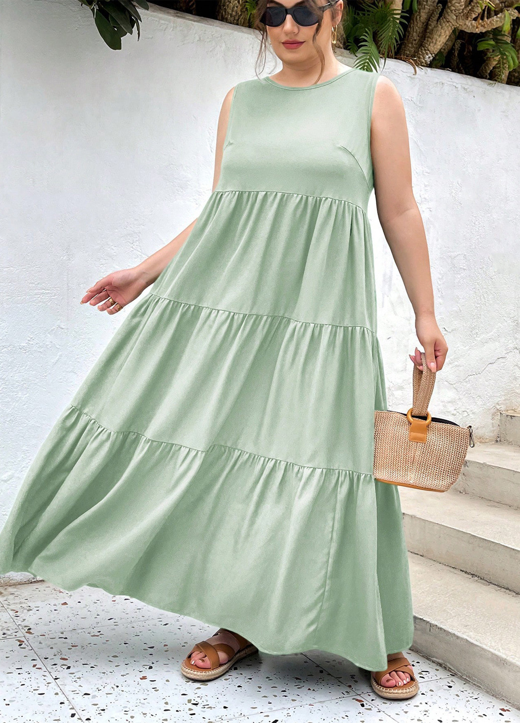 Мятное кэжуал платье а-силуэт SHEIN однотонное