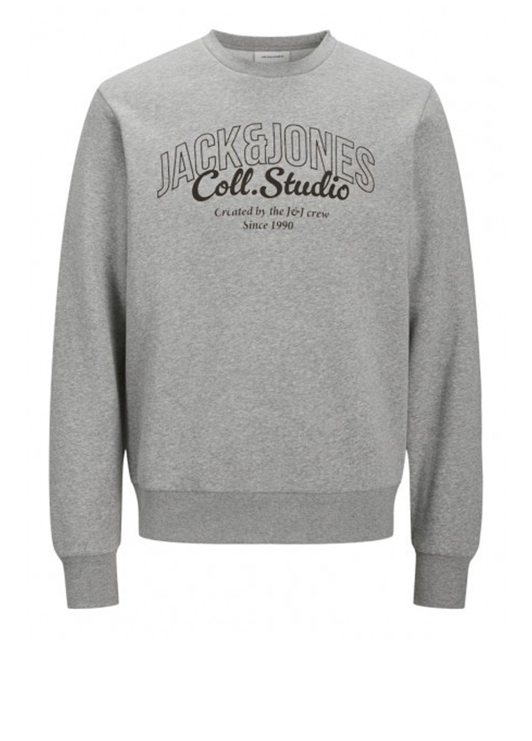 Светло-серый свитшот Jack & Jones логотип без декора (364663392)
