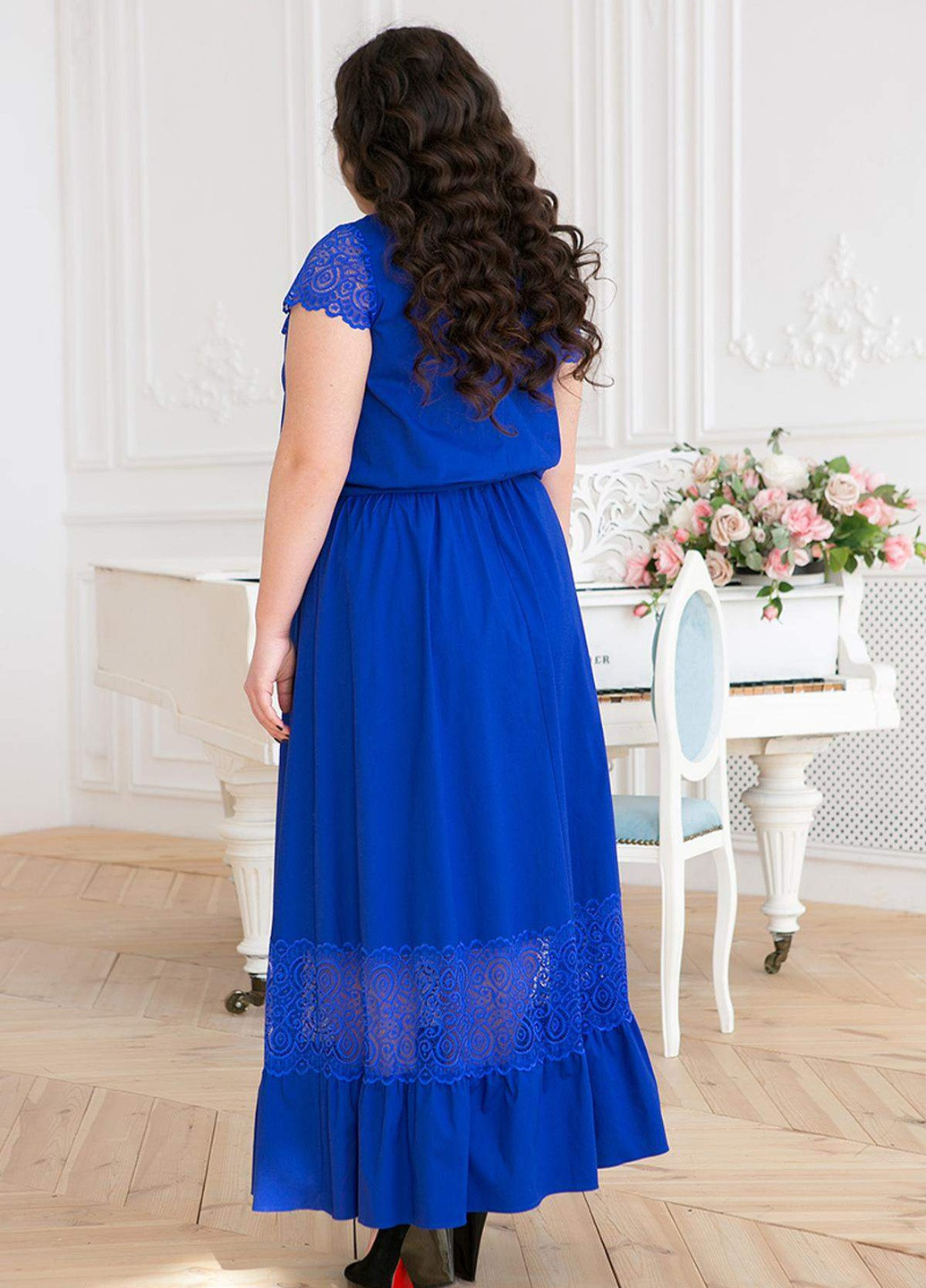 Сіро-голубий кежуал літня сукня максі з оборкою річ електрик Tatiana однотонна