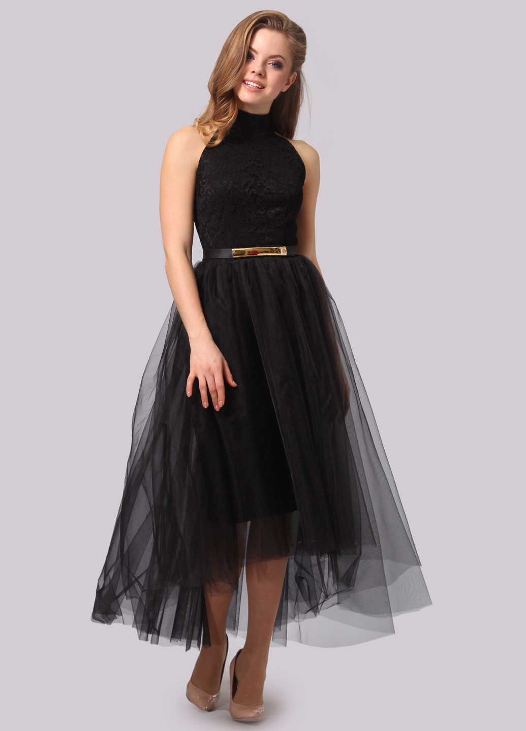 Черное коктейльное платье пачка Agata Webers однотонное