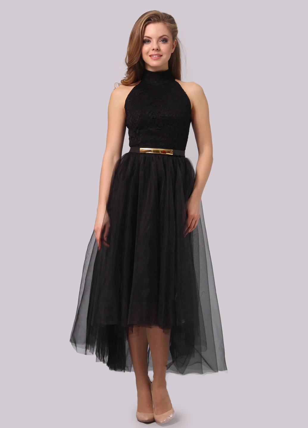 Черное коктейльное платье пачка Agata Webers однотонное
