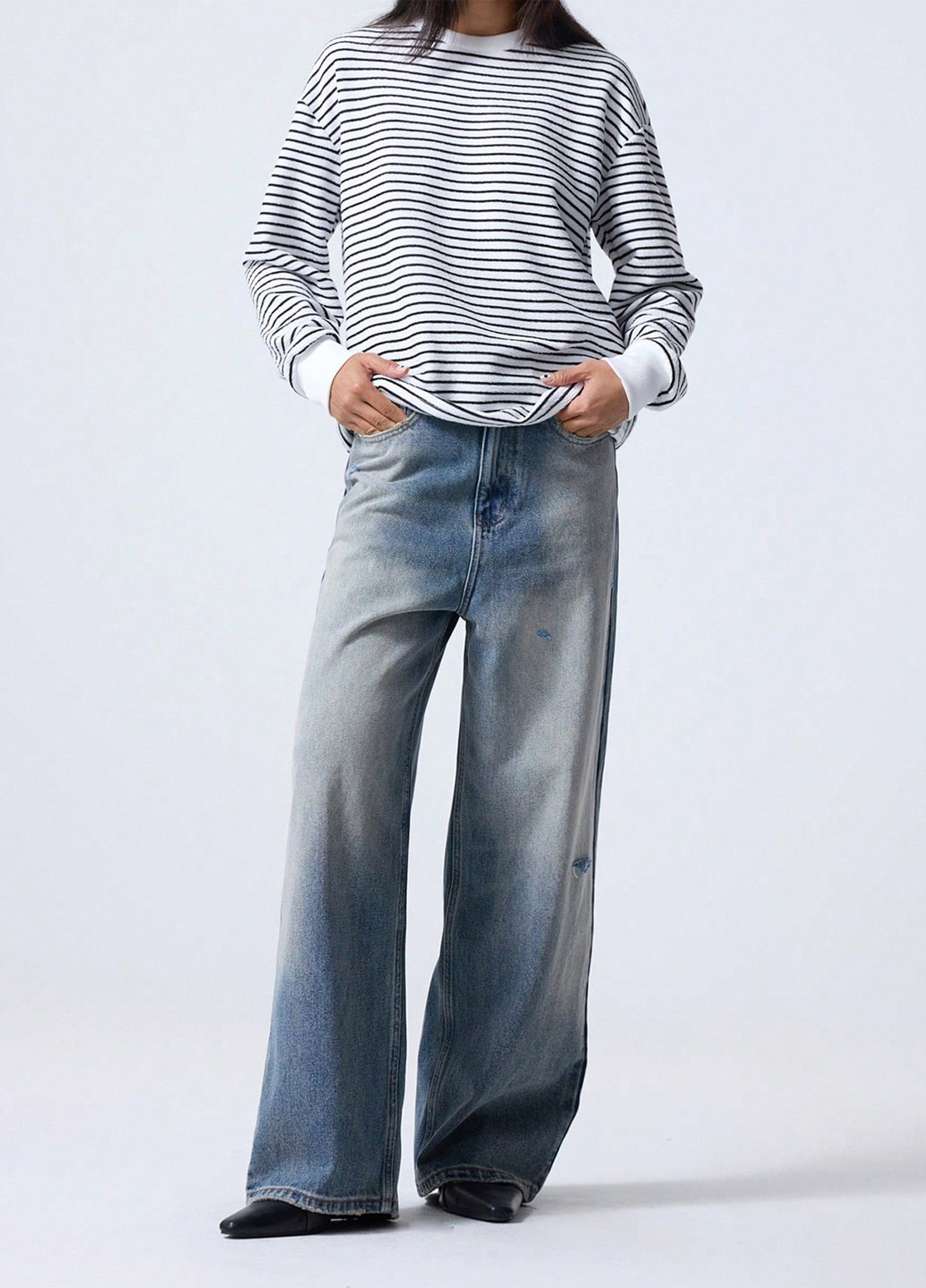 Черно-белый свитшот SHEIN полоска без декора (333366197)