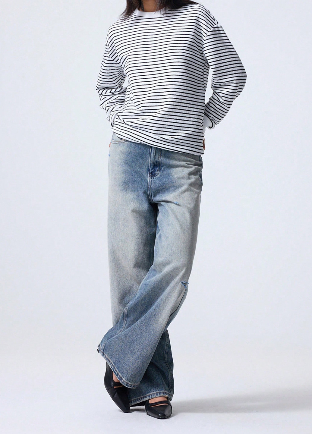 Черно-белый свитшот SHEIN полоска без декора (333366197)