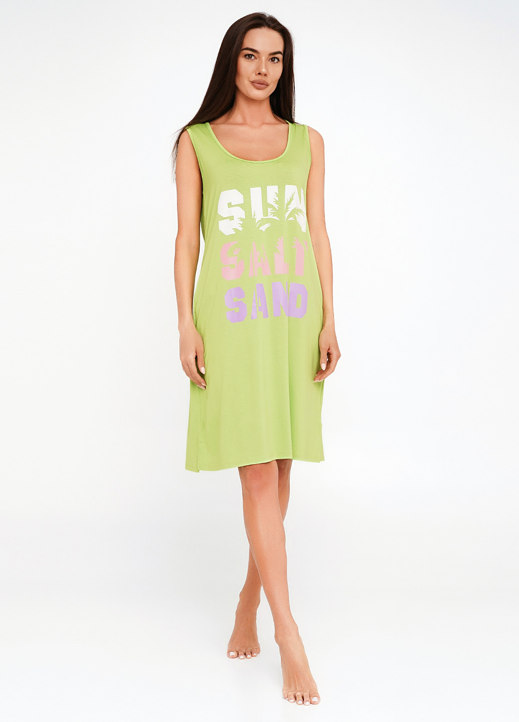 Салатовое домашнее платье платье-майка Lucci с надписью