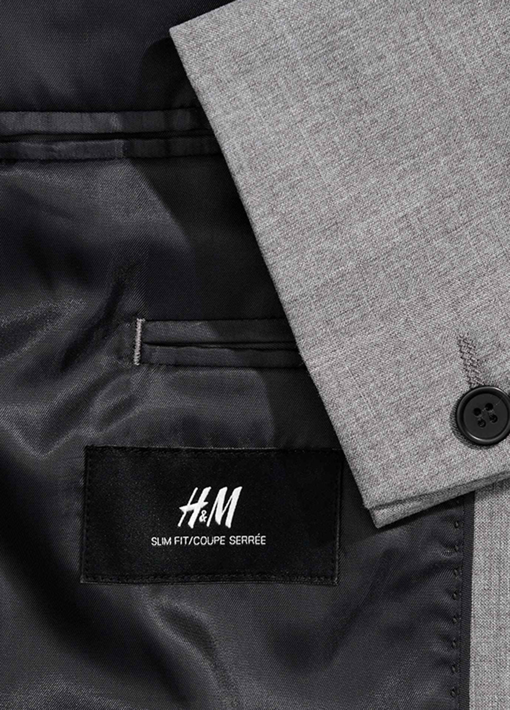 Пиджак H&M с длинным рукавом однотонный серый деловой