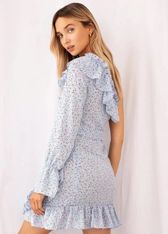 Голубое кэжуал платье Nasty Gal с цветочным принтом