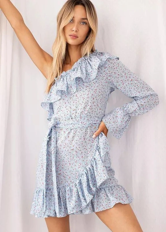 Голубое кэжуал платье Nasty Gal с цветочным принтом