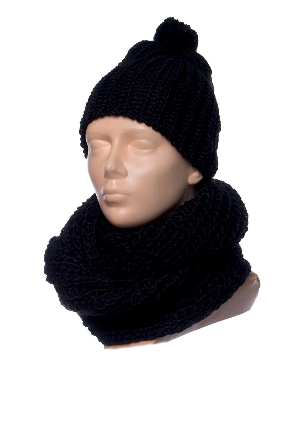 Чорний зимній комплект (шапка, шарф-снуд) No Brand