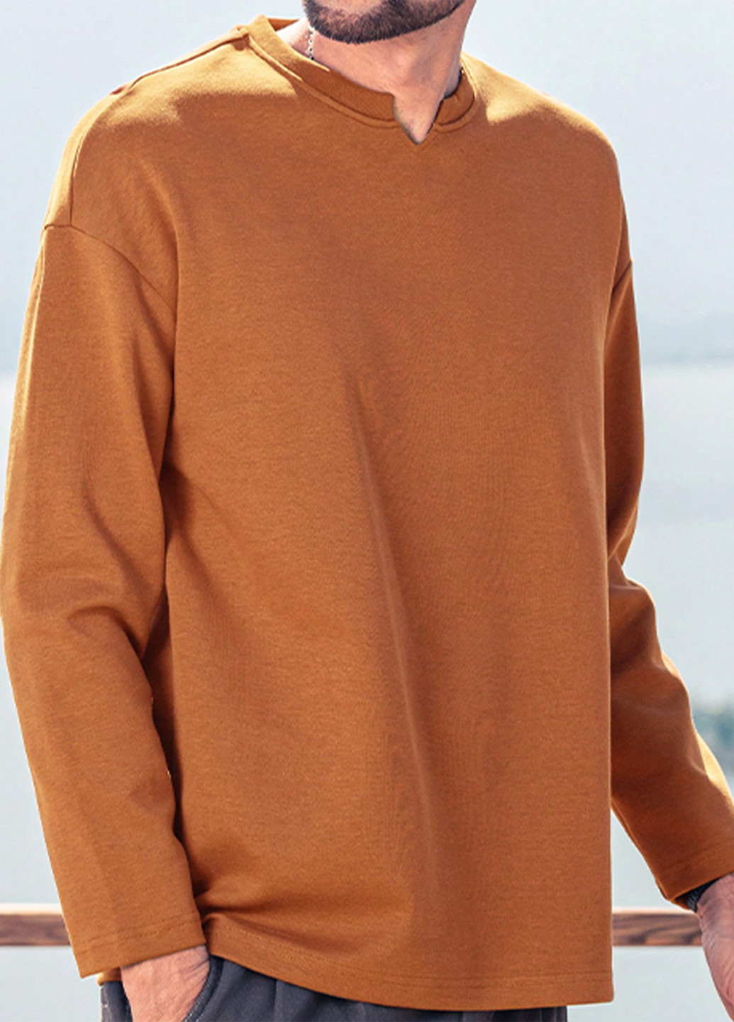 Лонгслів SHEIN однотонний коричневий кежуали поліестер