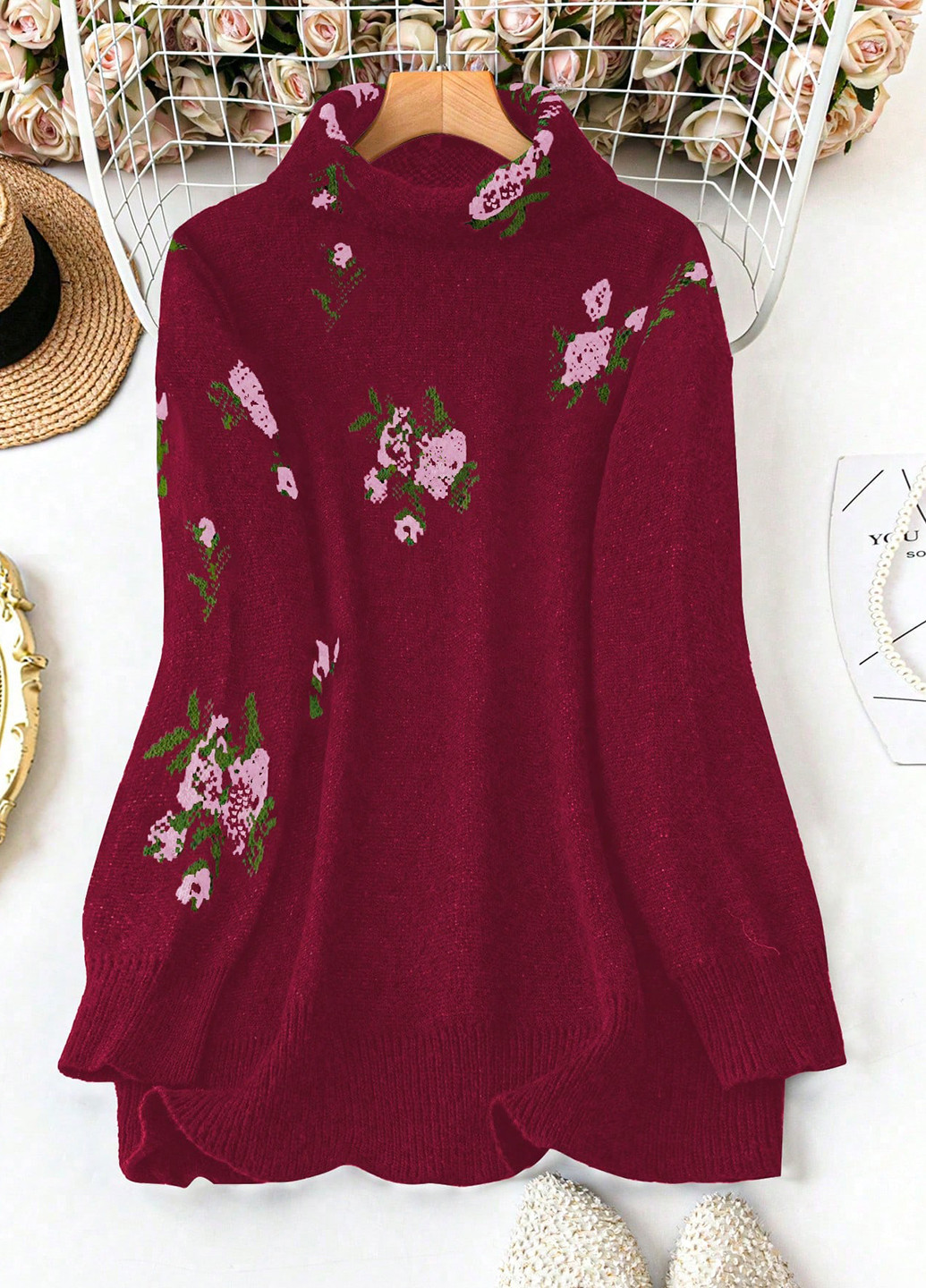 Бордовый демисезонный свитер SHEIN