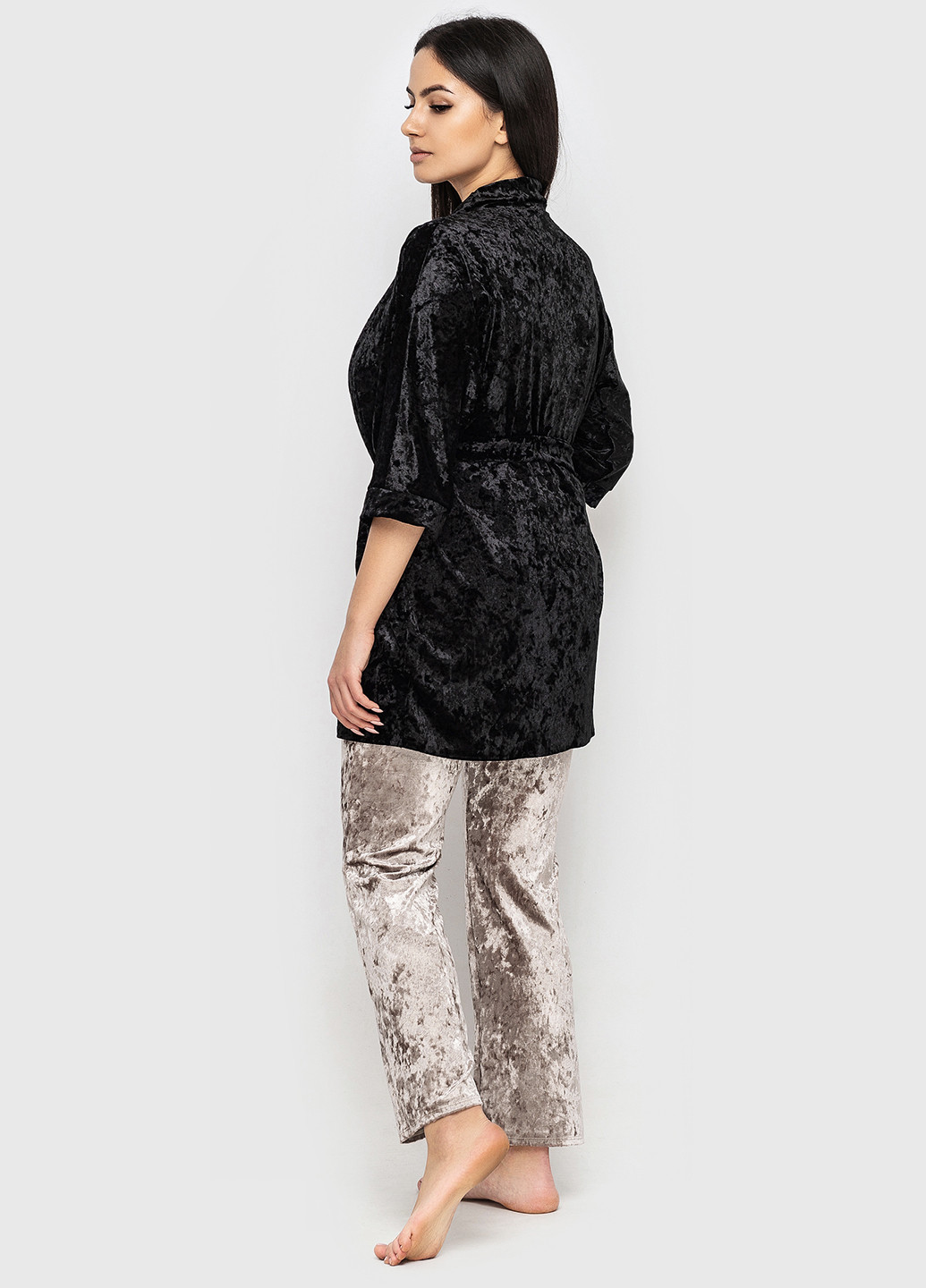 Черный демисезонный комплект (майка, брюки, халат) Ghazel