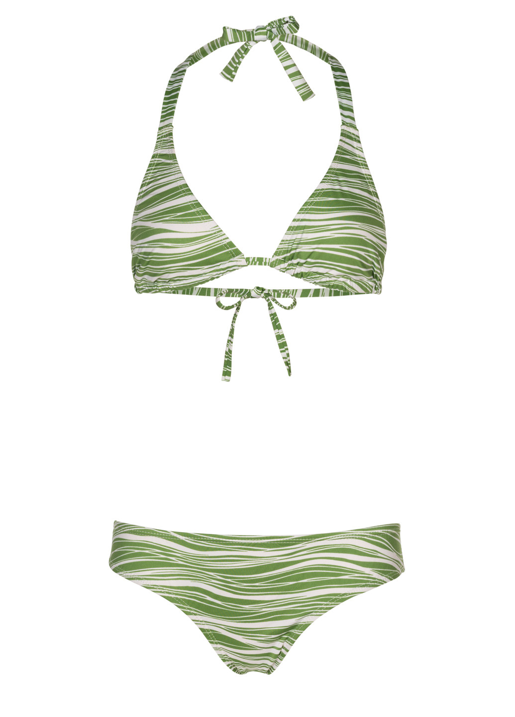 Зеленый летний купальник в полоску раздельный, бикини, халтер Beach Panties