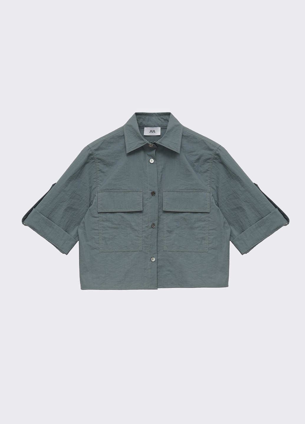 Серо-зеленая кэжуал рубашка однотонная JUL
