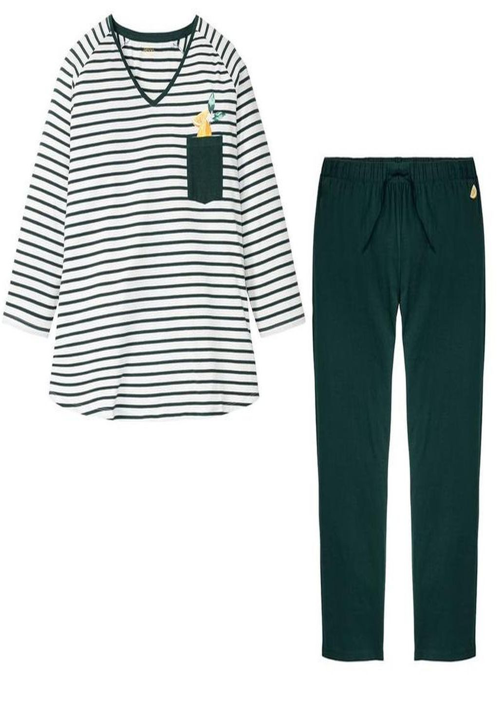 Темно-зеленая всесезон пижама (лонгслив, брюки) лонгслив + брюки Esmara
