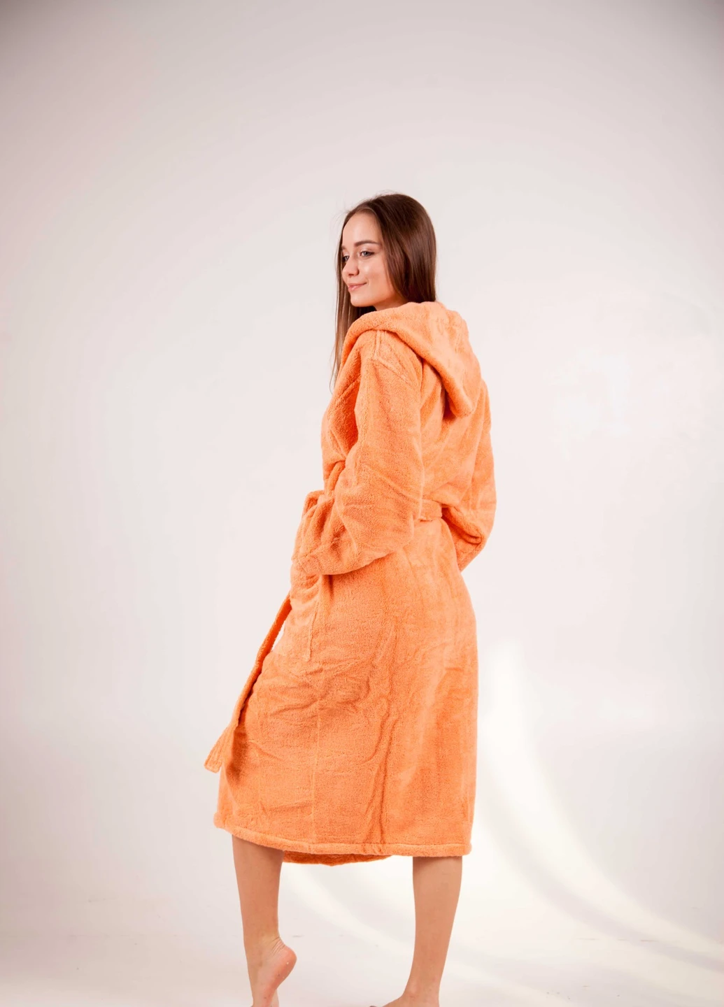Халат махровий Bella, MicroCotton, однокольоровий, персиковий, розмір S (3800980994590) Bulgaria-Tex (251707690)