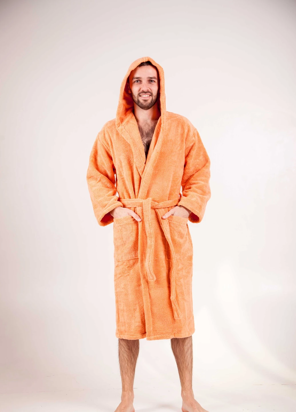 Халат махровий Bella, MicroCotton, однокольоровий, персиковий, розмір S (3800980994590) Bulgaria-Tex (251707690)
