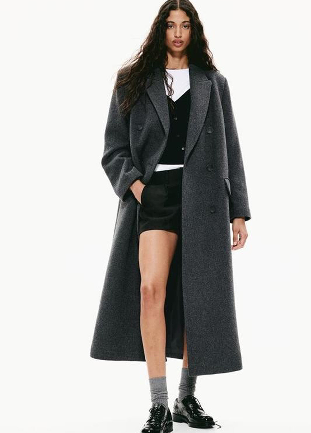 Темно-серое демисезонное Пальто двубортное H&M