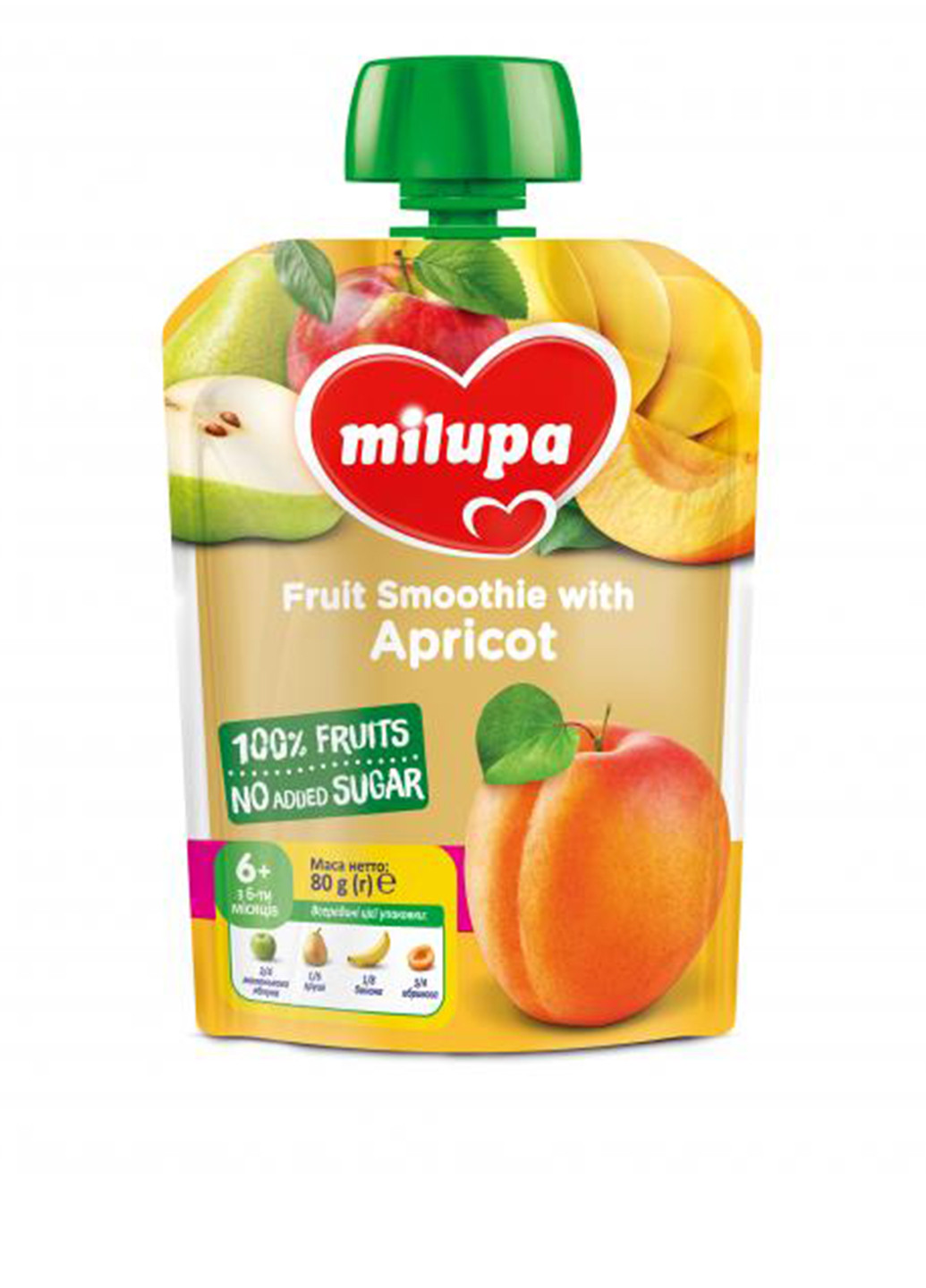 Пюре фруктове яблуко, груша, банан і абрикос, 80 г Milupa (131224555)