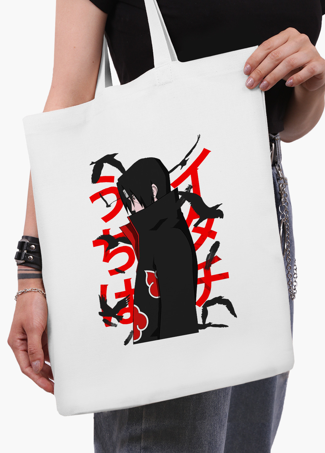 Еко сумка шоппер біла Ітачі Учіха Наруто (Itachi Uchiha) (9227-2817-WT2) Еко сумка шоппер біла 41*35 см MobiPrint (221682953)
