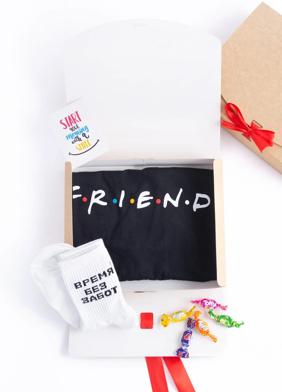 Подарочный набор женский. Футболка чёрная с принтом "Friends", носки с принтом "Время без забот" Maybel - (252660717)