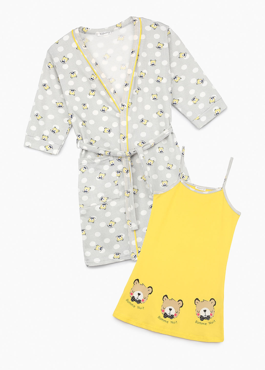 Жовтий демісезонний комплект (халат, нічна сорочка) Nicoletta