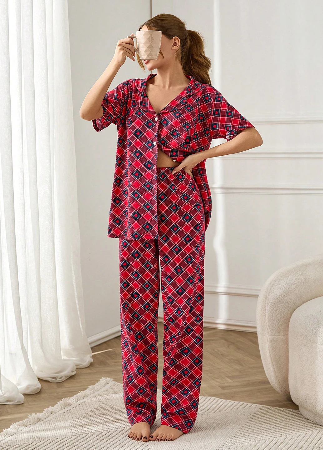 Червона всесезон піжама (кофта, штани) кофта + брюки SHEIN