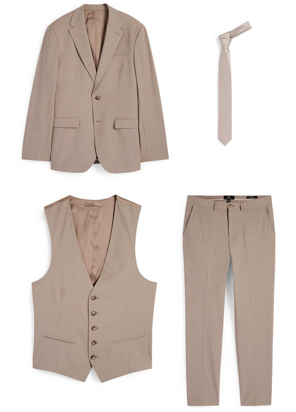 Бежевий демісезонний костюм (піджак, жилет, краватка, штани) трійка, брючний C&A