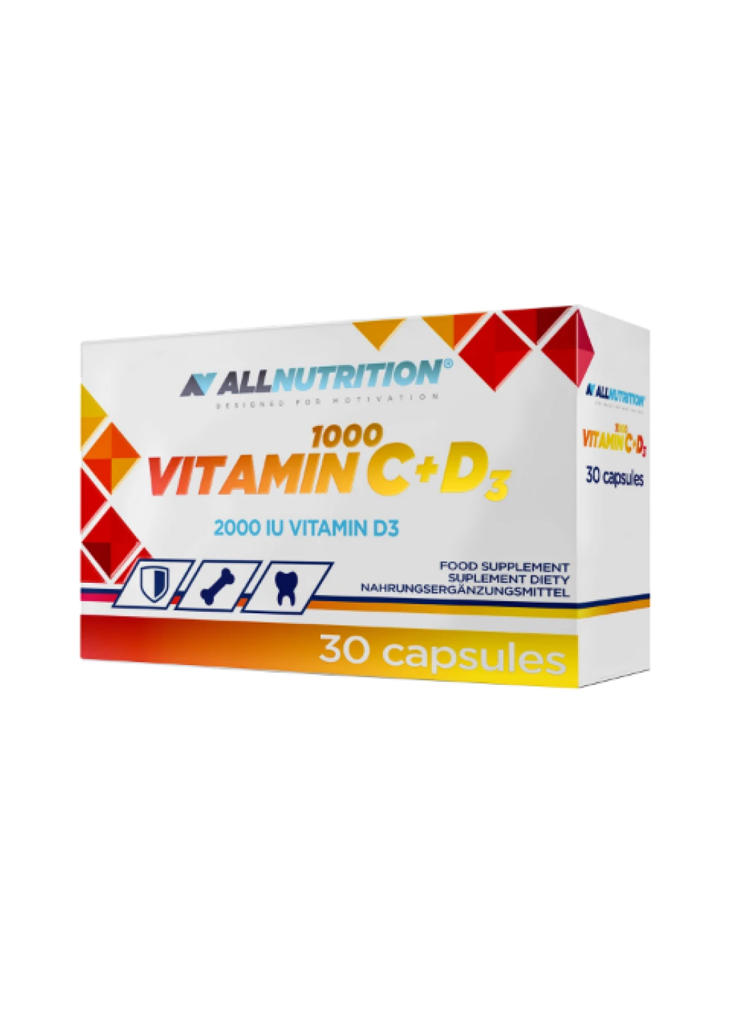 Вітамін C + D3 для імунної системи, кісток та зубів Vitamin C + D3 1000 30 caps Allnutrition (251851869)