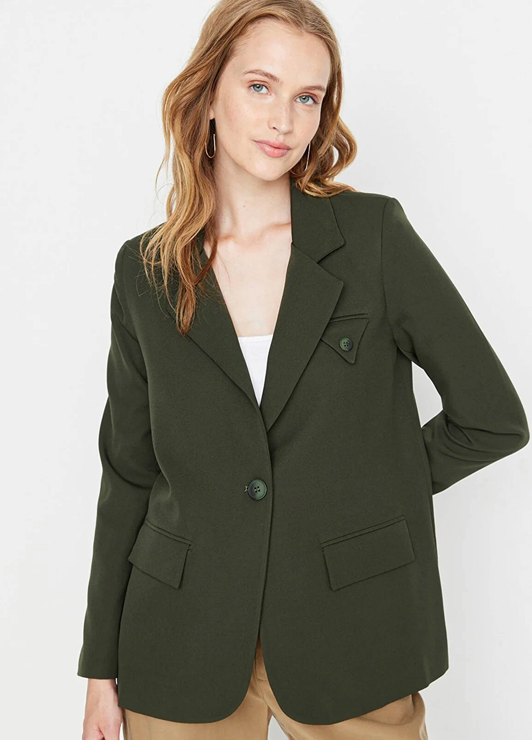 Хаки женский жакет Trendyol однотонный - демисезонный