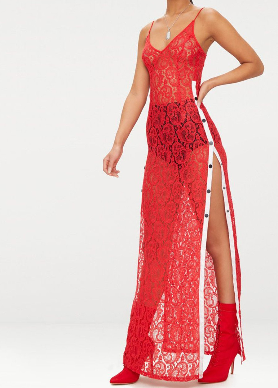 Червона відвертий сукня PrettyLittleThing в смужку