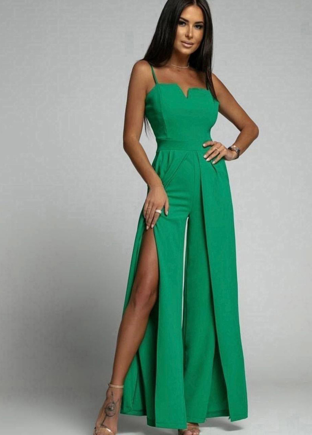 Комбинезон Fashion комбинезон-брюки однотонный зелёный кэжуал полиэстер