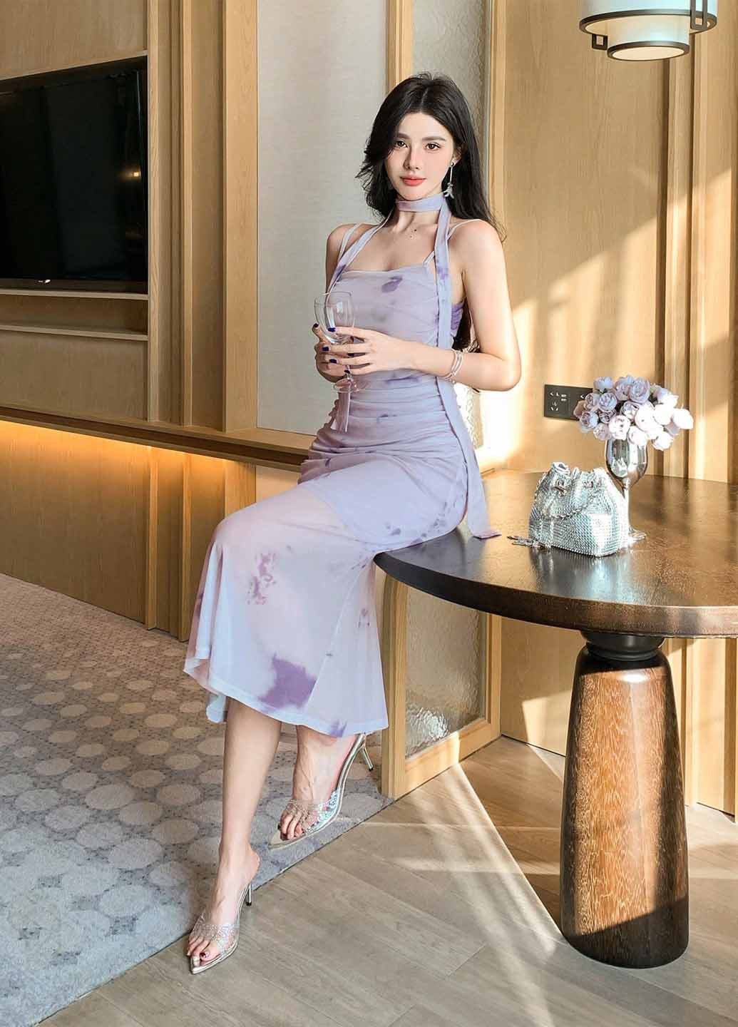 Світло-лілова вечірня сукня сукня-комбінація SHEIN тай-дай