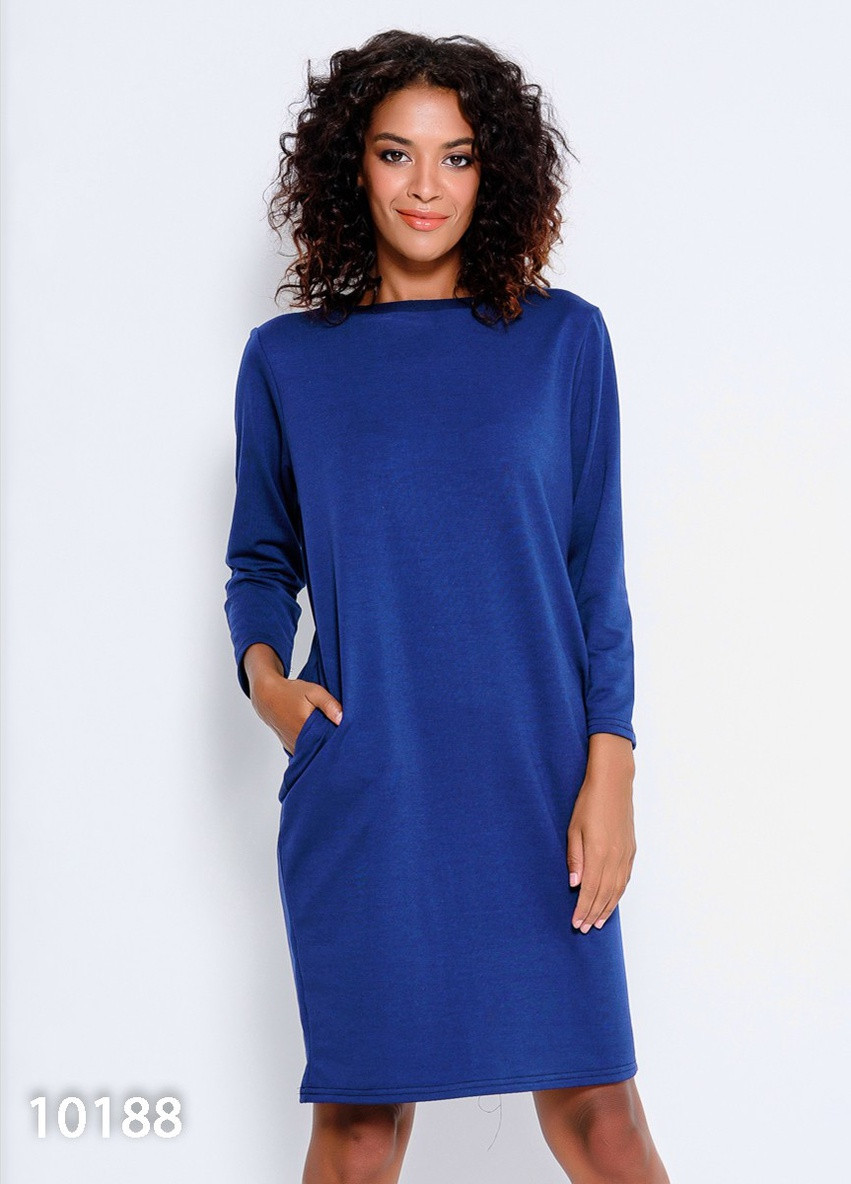 Синее повседневный платье женское платье-свитшот ISSA PLUS однотонное