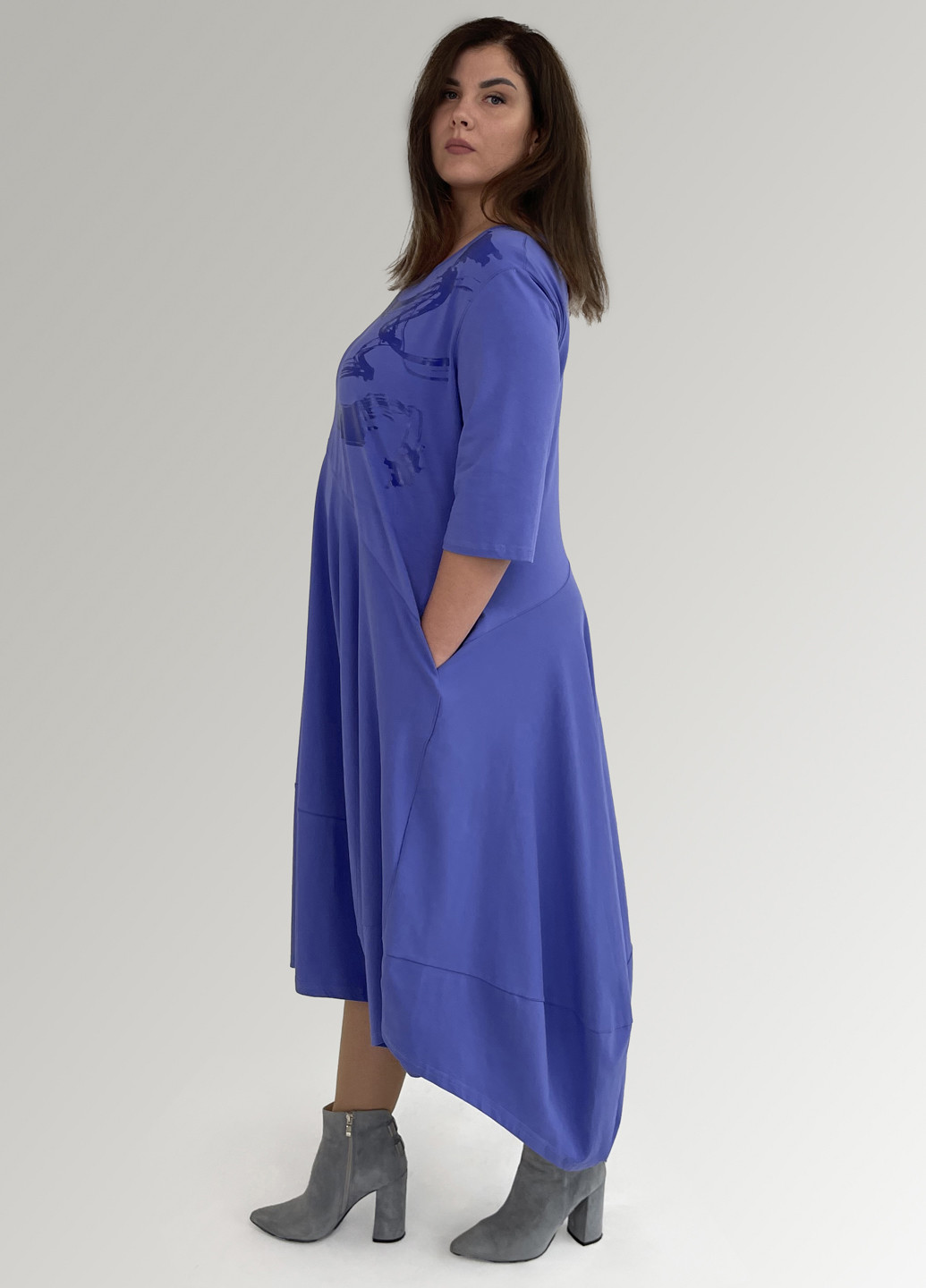 Лиловое кэжуал платье а-силуэт Hookk Design однотонное