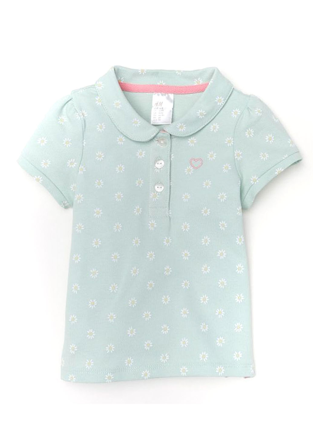 Светло-голубой детская футболка-поло для девочки H&M с цветочным принтом