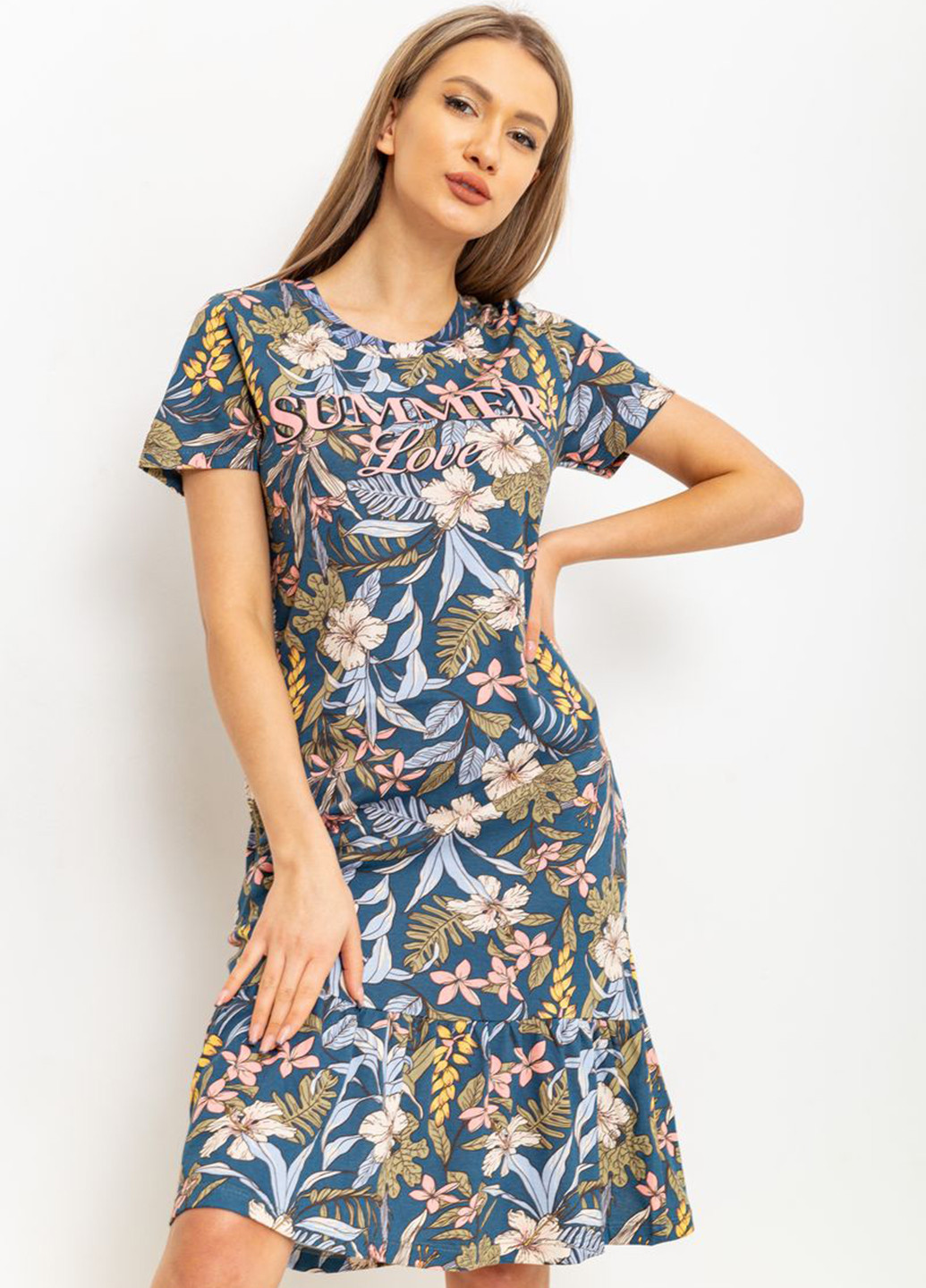 Синее домашнее платье платье-футболка Ager с цветочным принтом