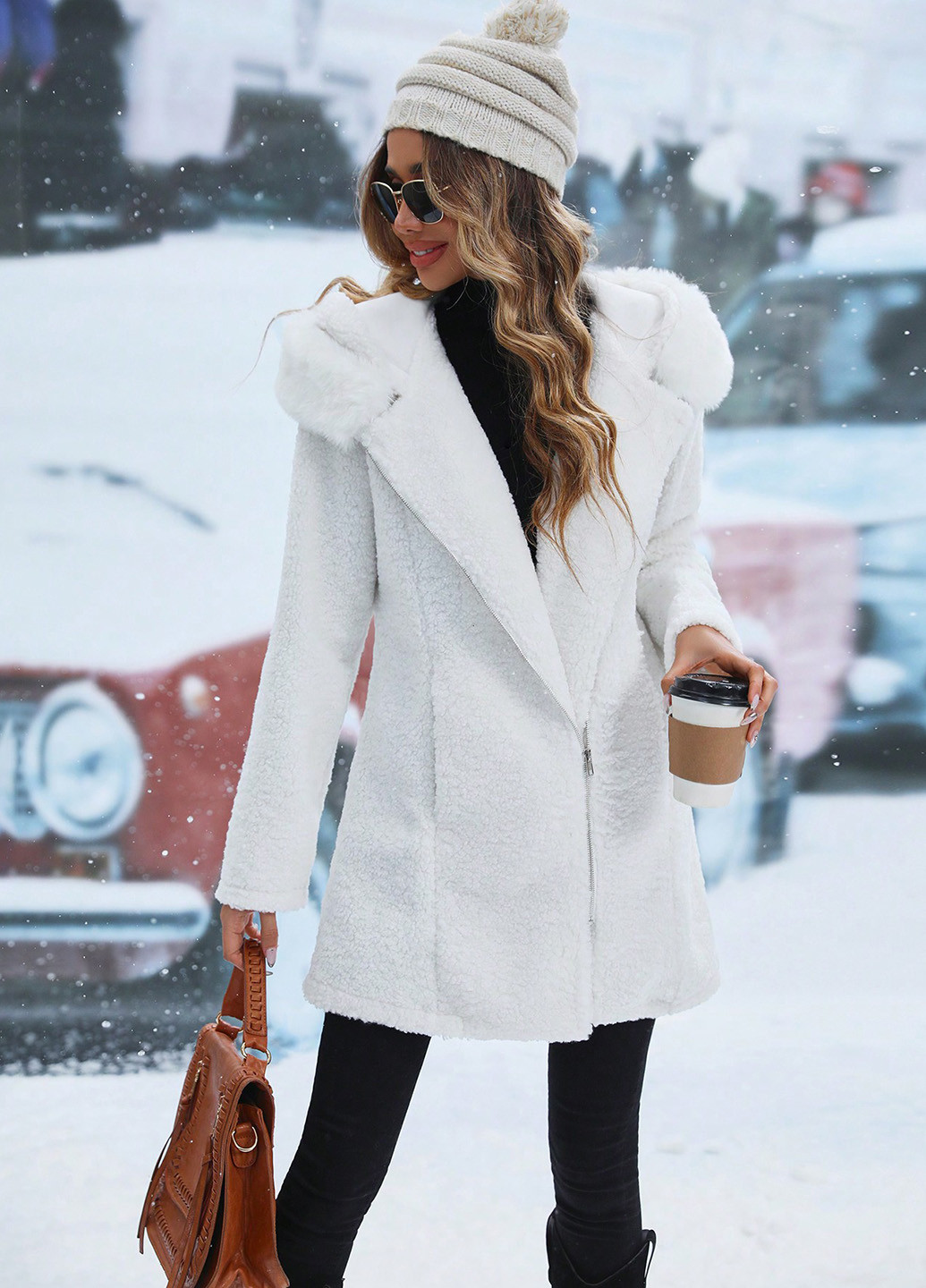 Белое зимнее Пальто однобортное SHEIN