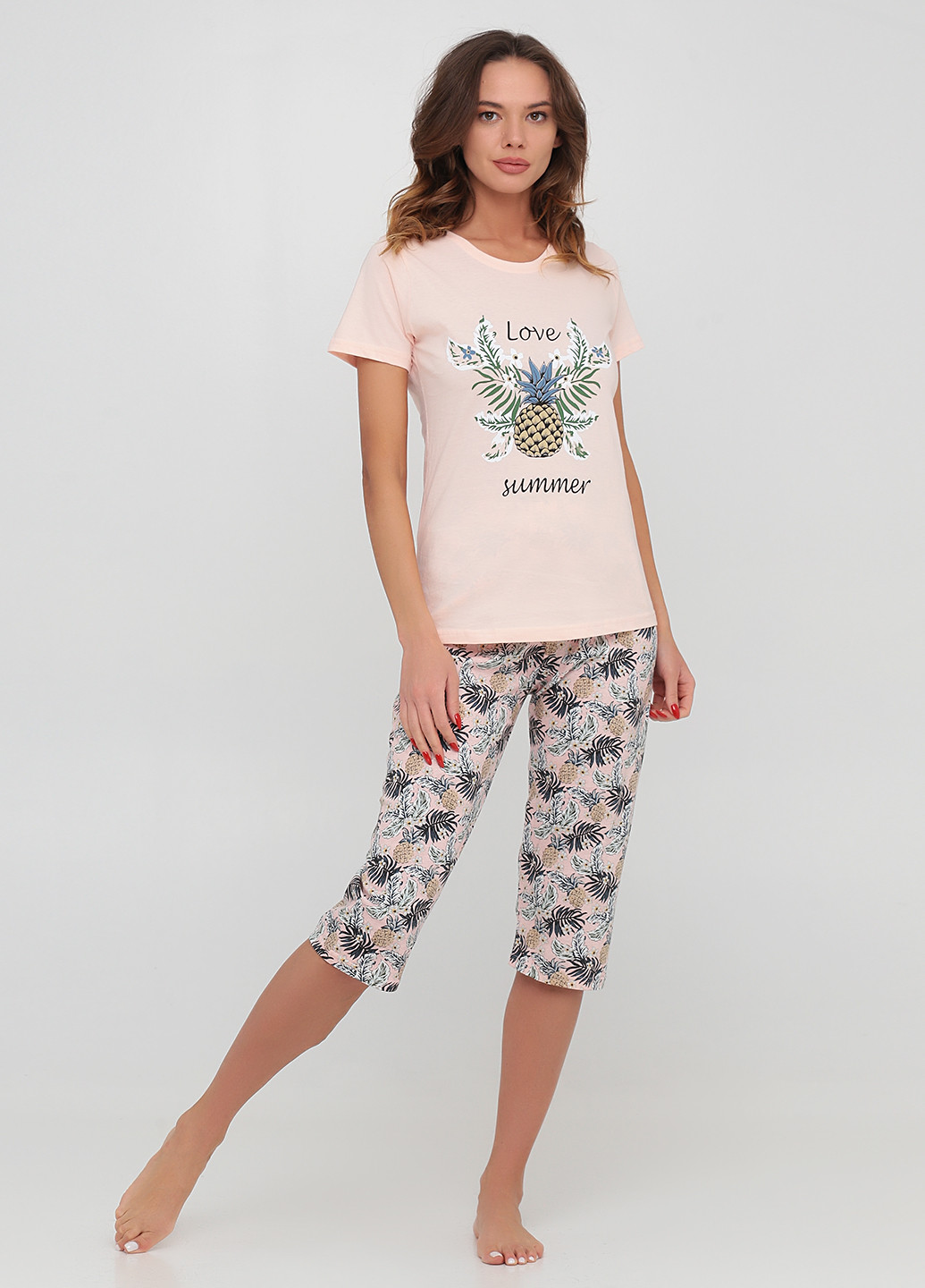 Персиковая всесезон пижама (футболка, бриджи) футболка + бриджи Boyraz