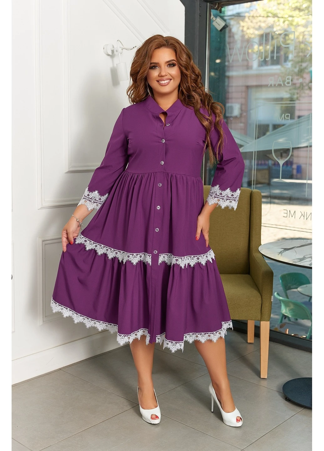 Сиреневое кэжуал платье 219-1 64 сиреневое N.N.C.Fashion однотонное