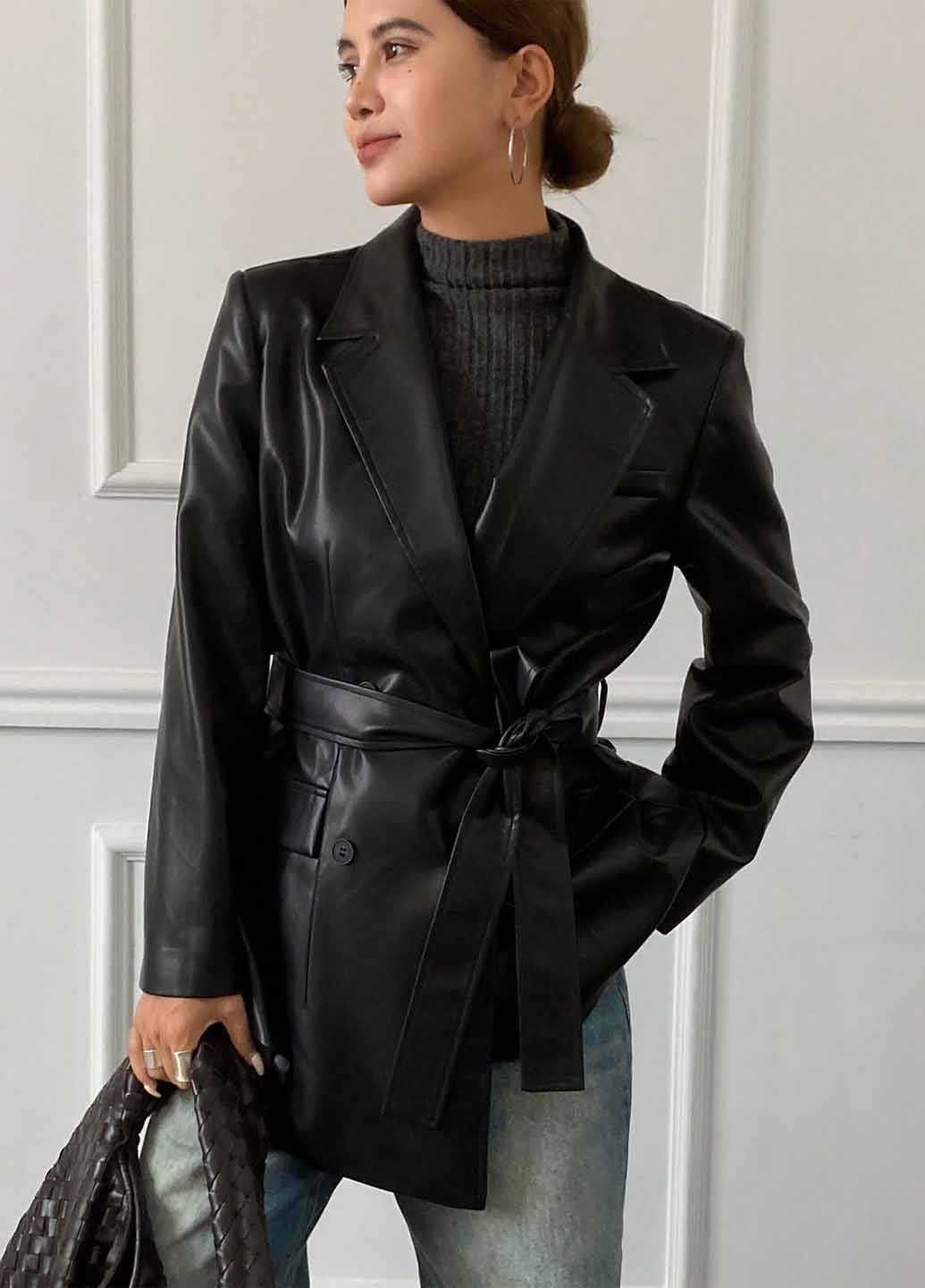 Черный женский жакет SHEIN однотонный - демисезонный