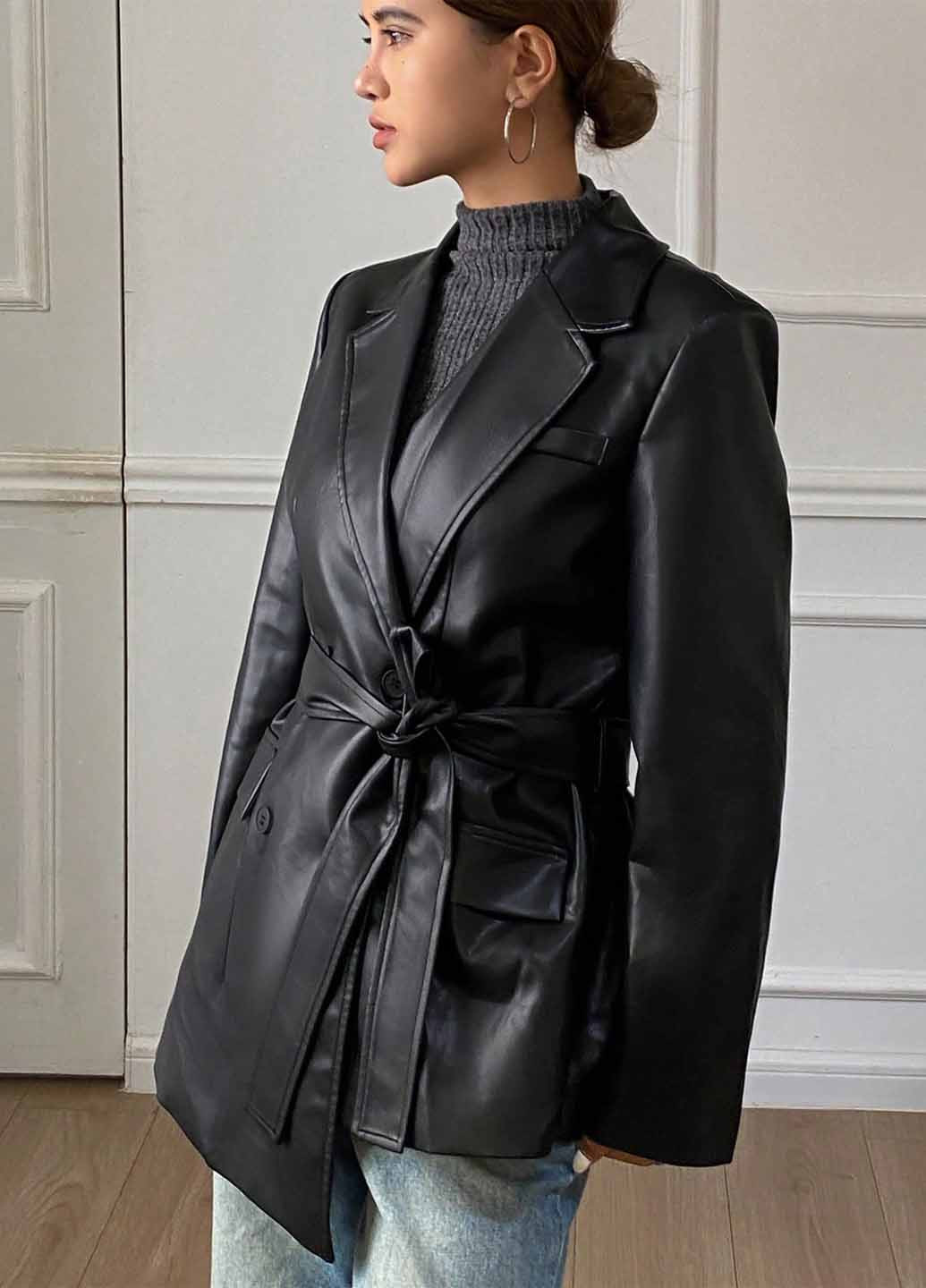 Черный женский жакет SHEIN однотонный - демисезонный