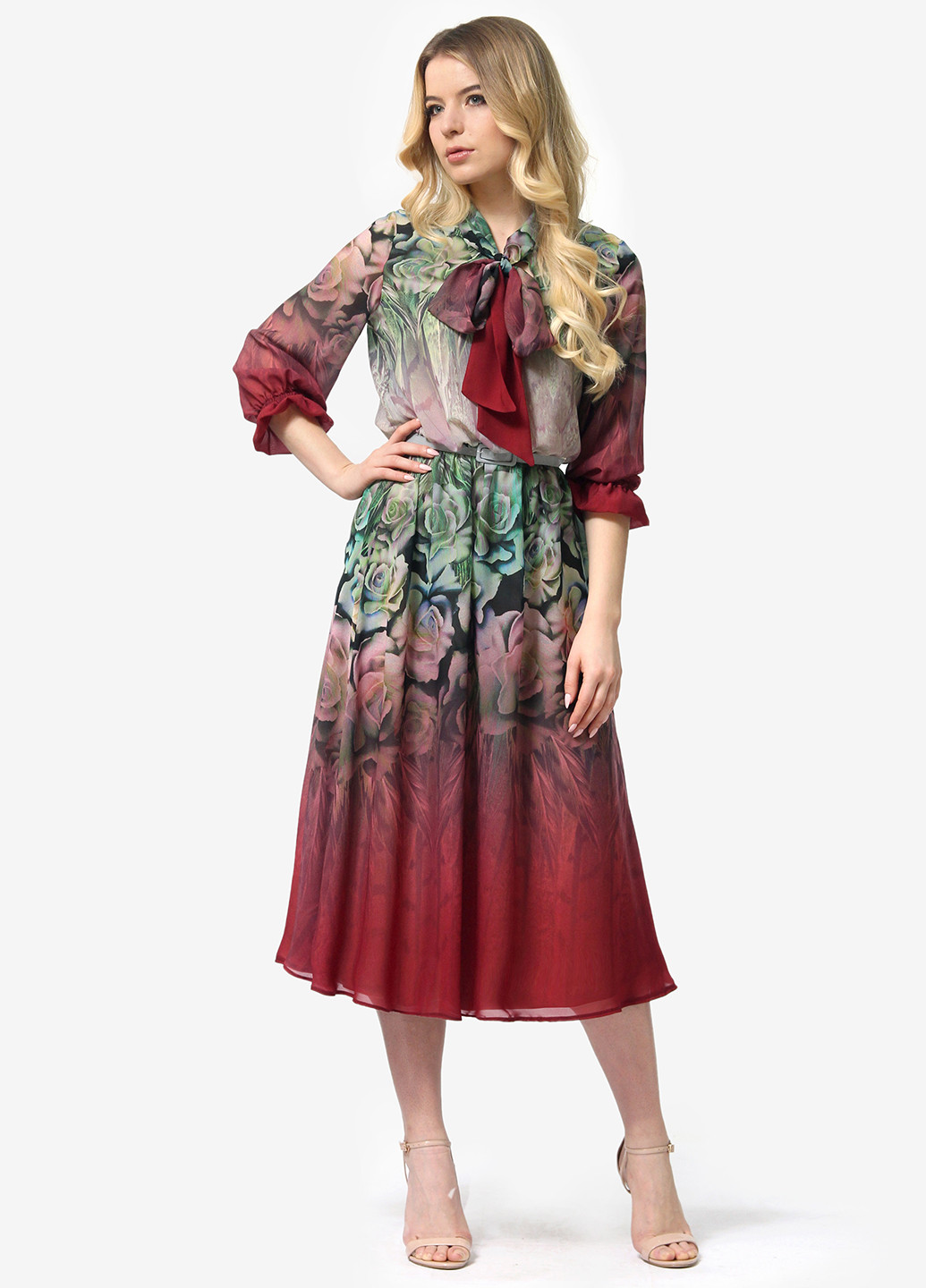 Оливковое кэжуал платье клеш Lila Kass с абстрактным узором